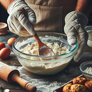 Manos haciendo galletas en un bol